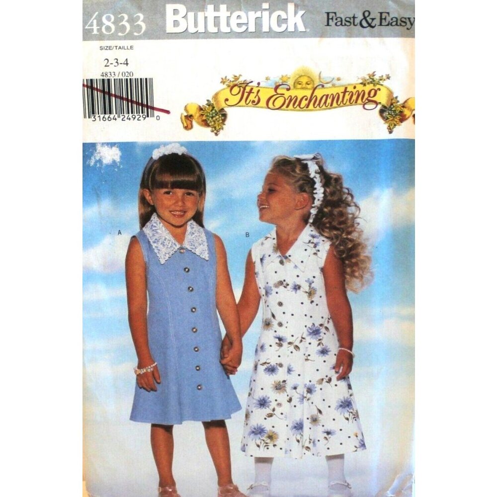 Butterick Sewing‎ Pattern 4833 Childs Dress Headband Size 2 3 4
